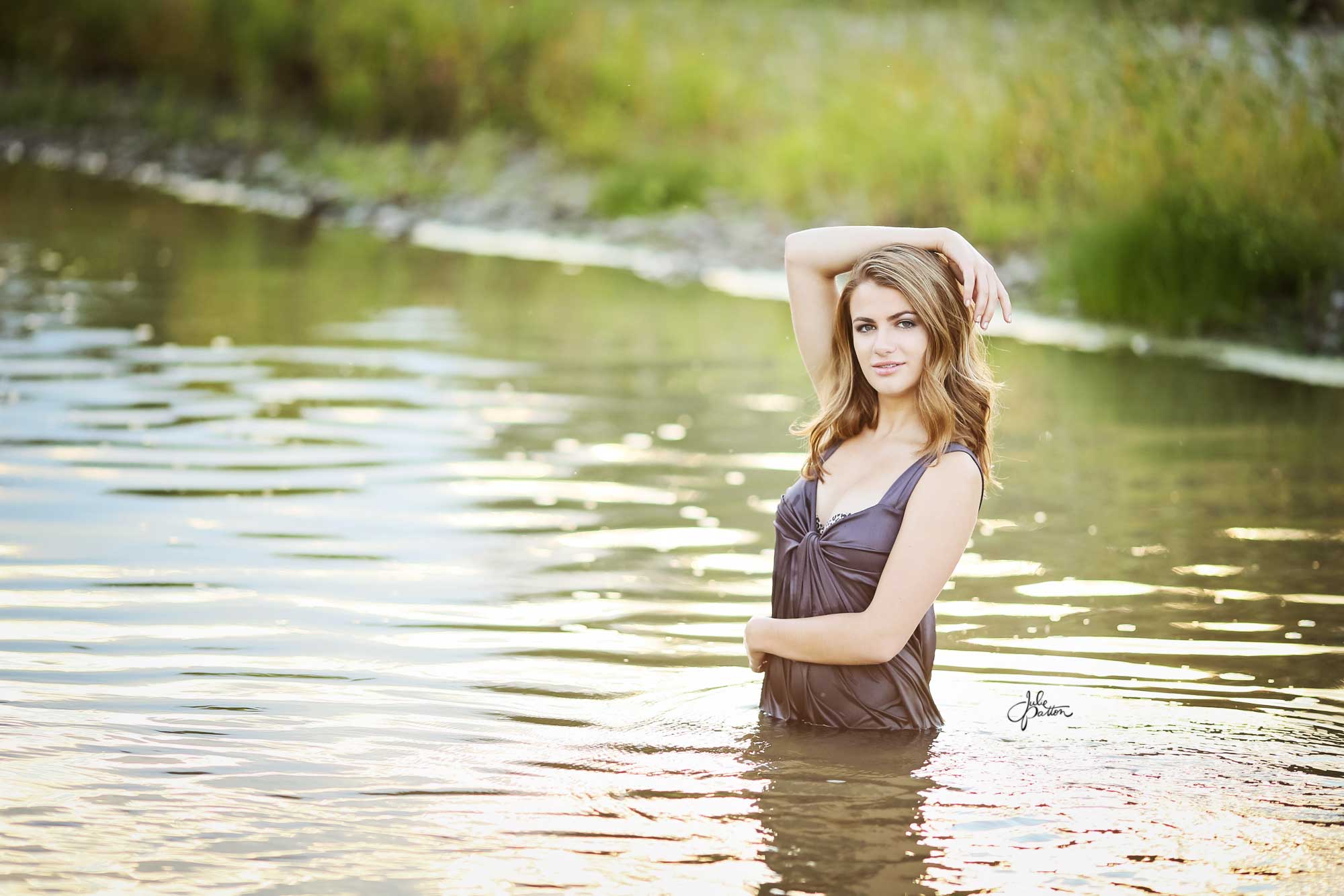high school senior girl in water